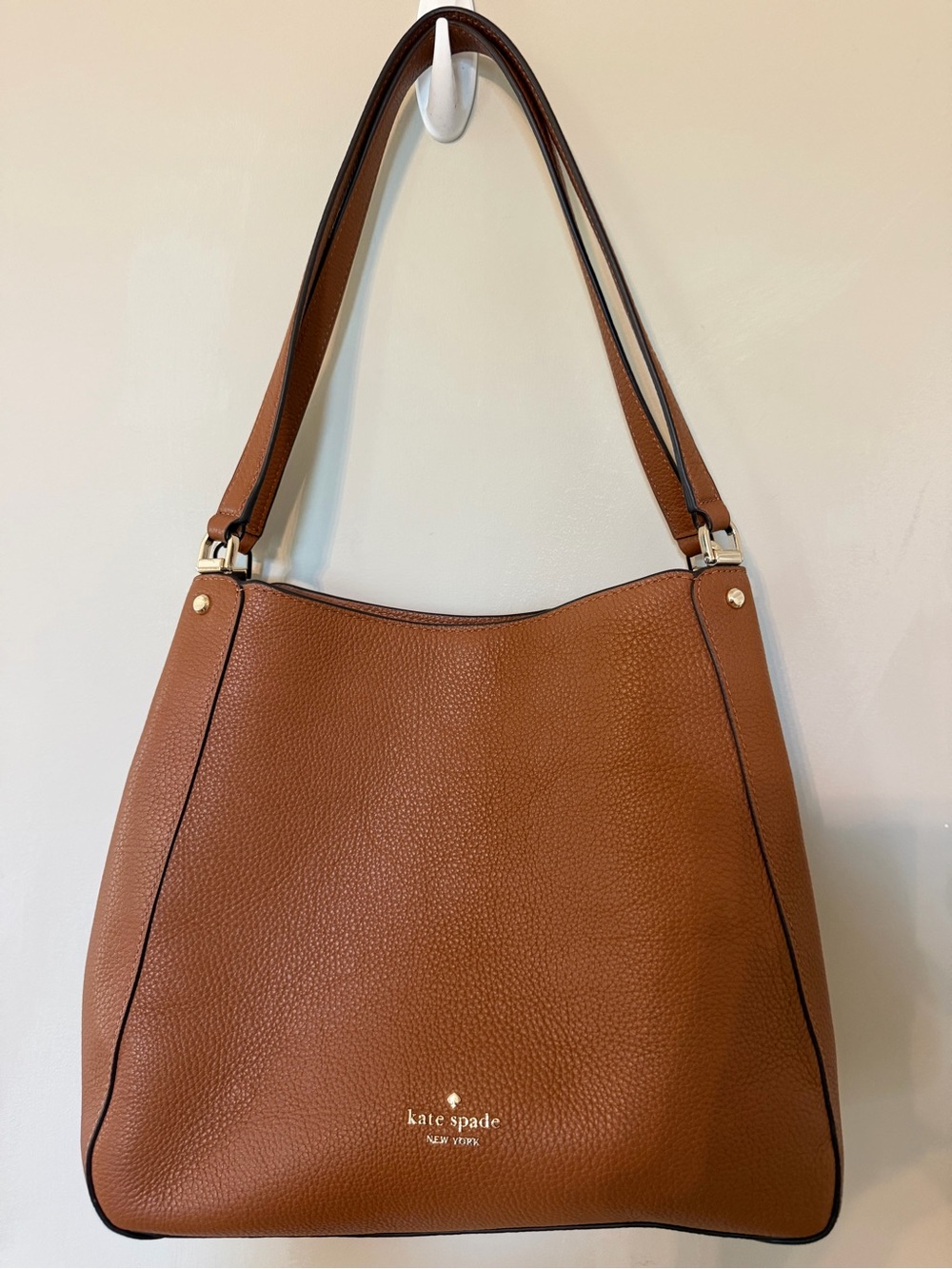 kate spade Tan Leather Double-Compartment Shoulder Bag with Gold Hardware